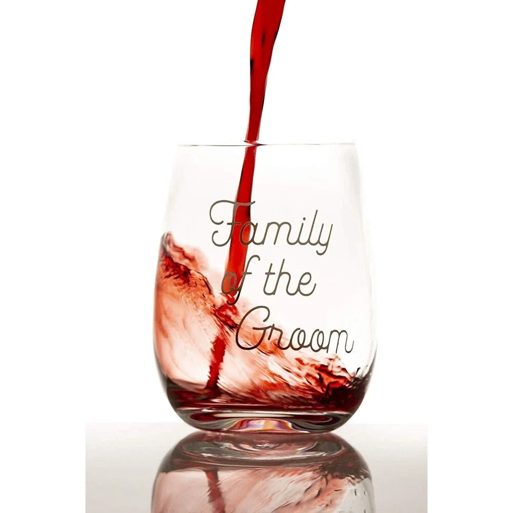4 Pack Wedding Wine Glasses w/Decal “Family of the Bride” “Family of the Groom”